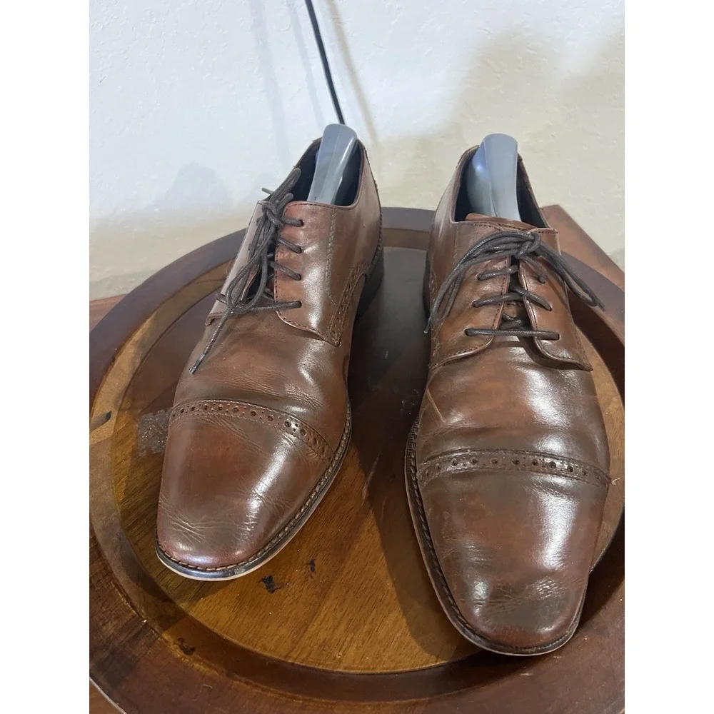Florsheim Oxford Dress Shoes Men Brown Leather Cap Toe Brogue Business 9.5 Brown